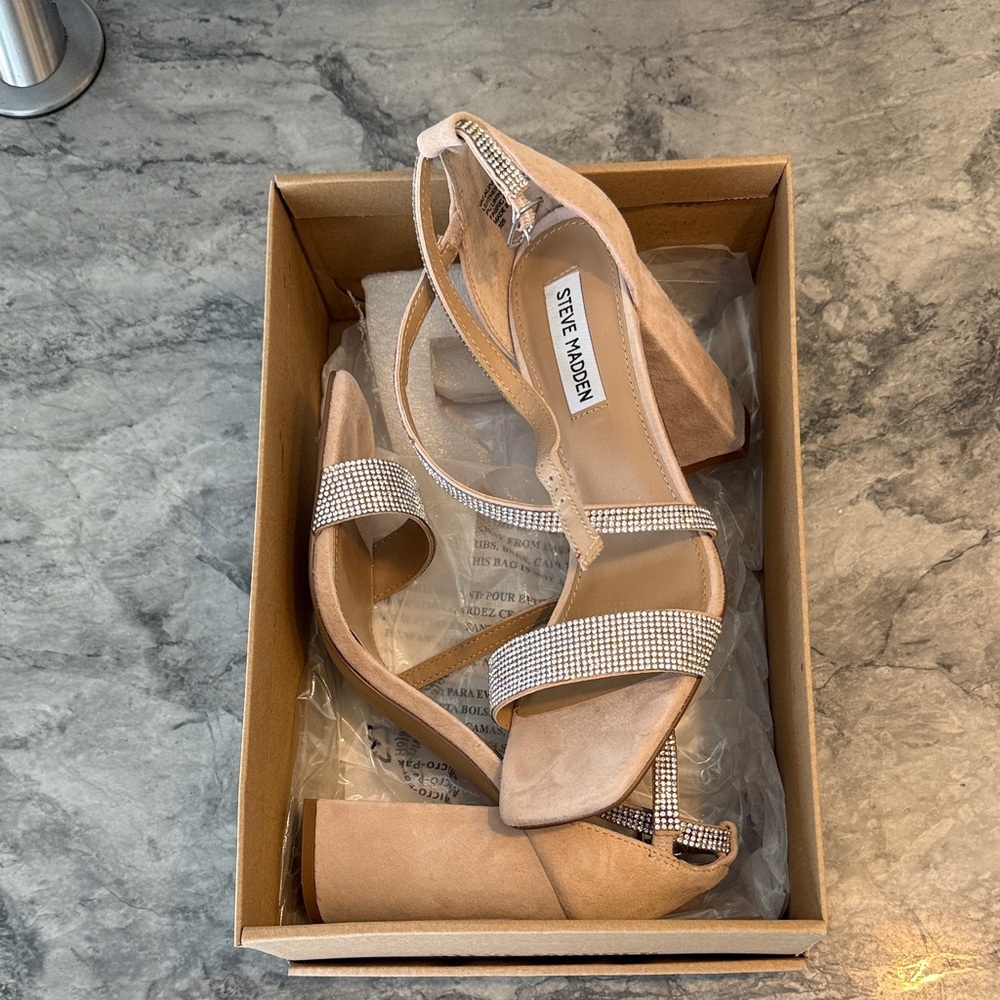 Steve Madden Nude and Silver Heeled Sandals